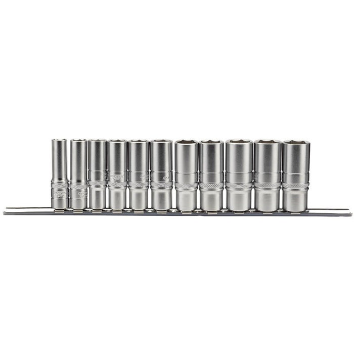 Draper Tools 3/8 Sq. Dr. Imperial Deep Socket Set on Metal Rail (11 Piece)