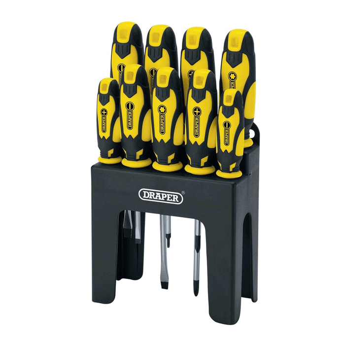 Draper Tools Soft Grip Screwdriver Set - Yellow, 9 Pce