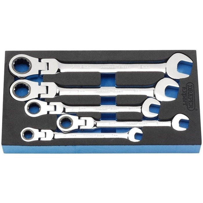Draper Metric Flexible Head Ratcheting Spanner Set in EVA Foam Insert Tray (5 Piece) 20805