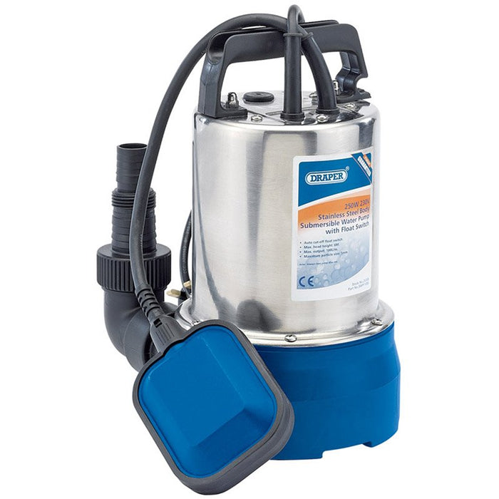 Draper Tools 100L/Min Stainless Steel Submersible Water Pump with Float Switch (250W)