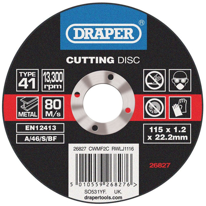 Draper Tools Flat Metal Cutting Discs (115 x 1.2 x 22.2mm)