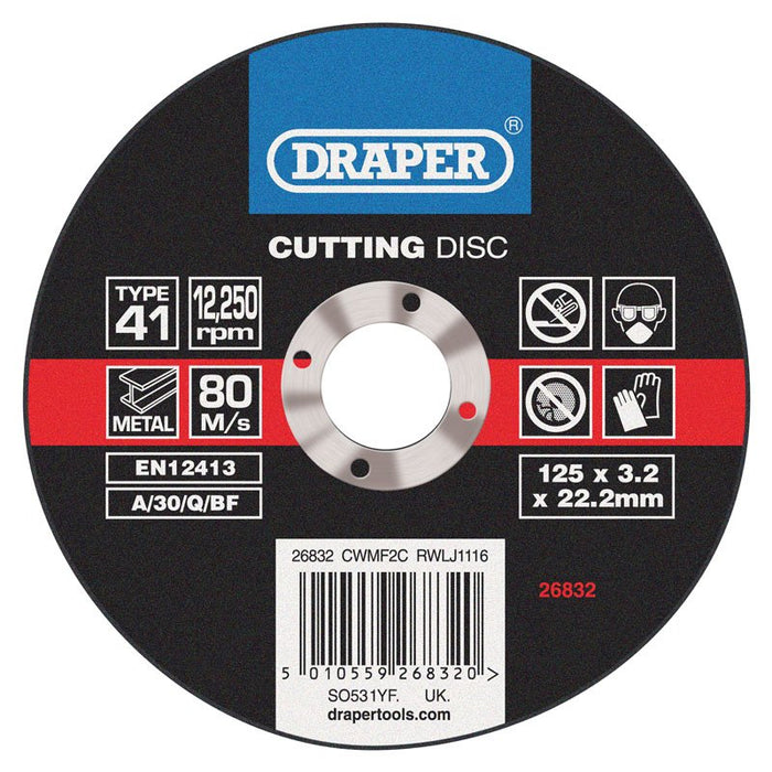 Draper Tools Flat Metal Cutting Discs (115 x 3.2 x 22.2mm)