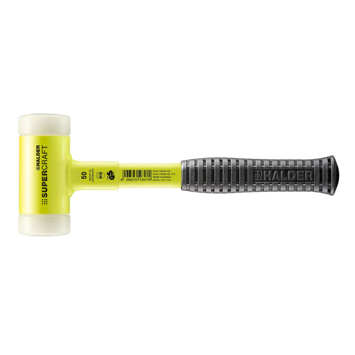 Halder Soft-Face Mallet Non-Rebound Break-Proof Steel Tube Handle Yellow Coated Ø 50mm Nylon