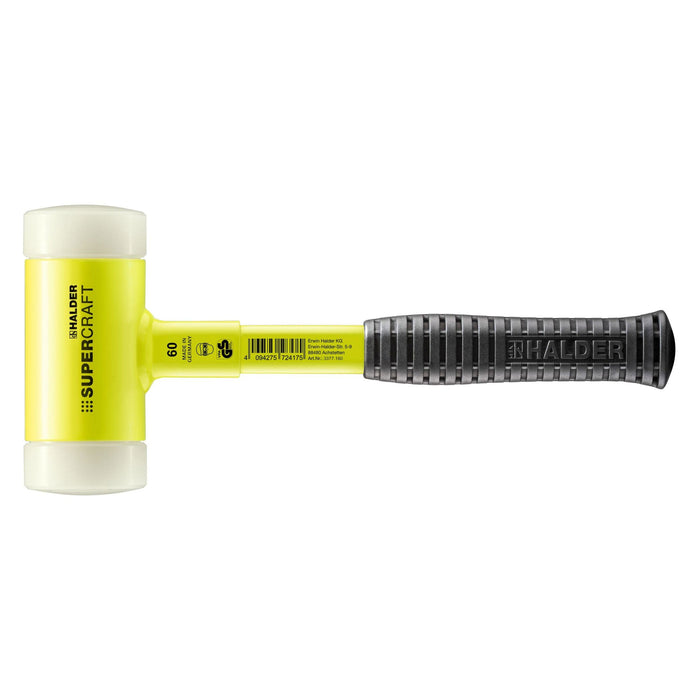 Halder Soft-Face Mallet Non-Rebound Break-Proof Steel Tube Handle Yellow Coated Ø 60mm Nylon