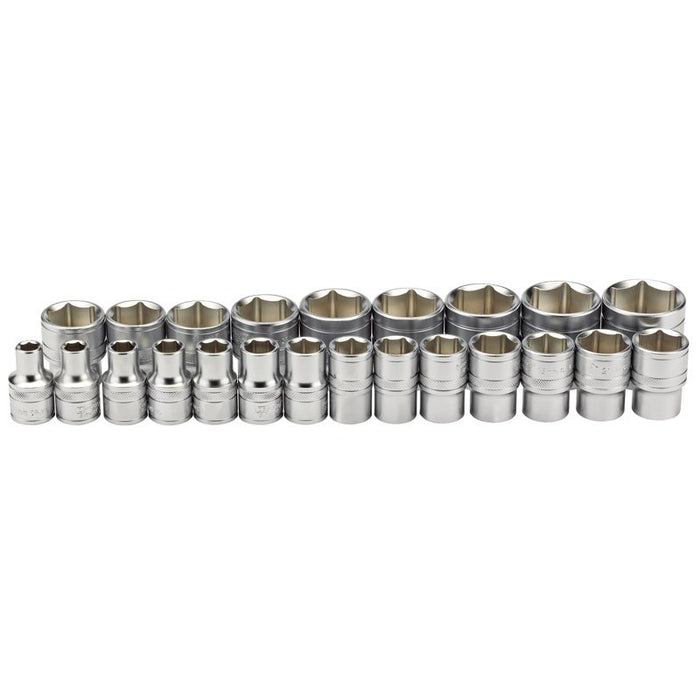 Draper Tools 1/2 Sq. Dr. Metric Loose Micro Satin Chrome Sockets (23 piece)
