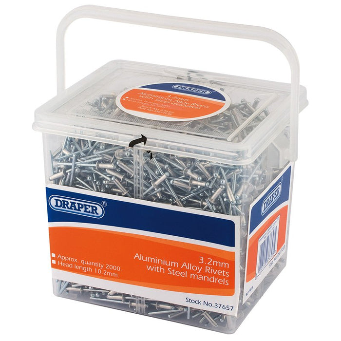 Draper Tools Tub of 2000 (Approx) 3.2mm Diameter Blind Rivets