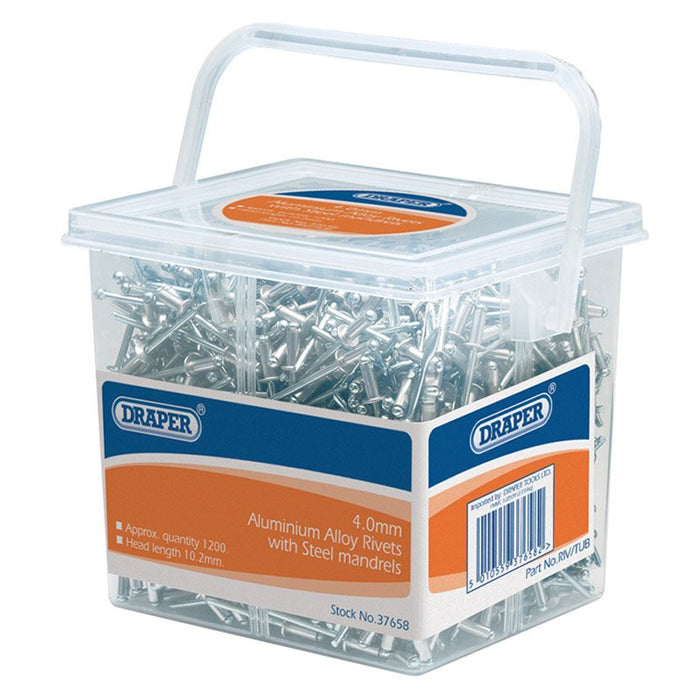 Draper Tools Tub of 1200 (Approx) 4.0mm Diameter Blind Rivets