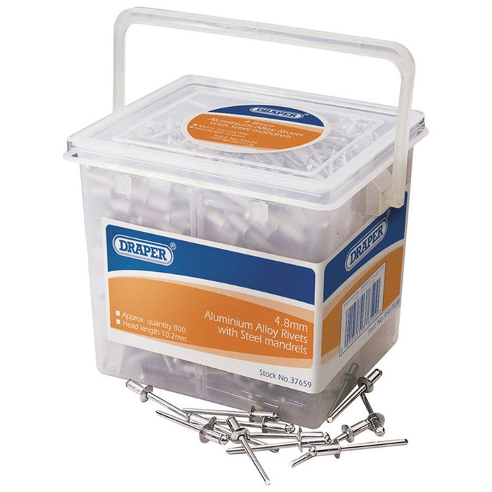 Draper Tools Tub of 800 (Approx) 4.8mm Diameter Blind Rivets