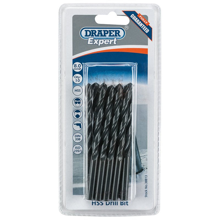 Draper Tools Expert 8.0mm HSS Drills Card Of 10