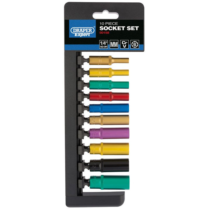 Draper Tools 1/4 Sq. Dr. Metric Coloured Deep Socket Set (10 Piece)