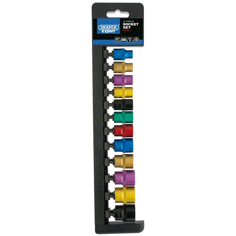 Draper Tools 3/8 Sq. Dr. Metric Coloured Socket Set (12 Piece) For Sale ...