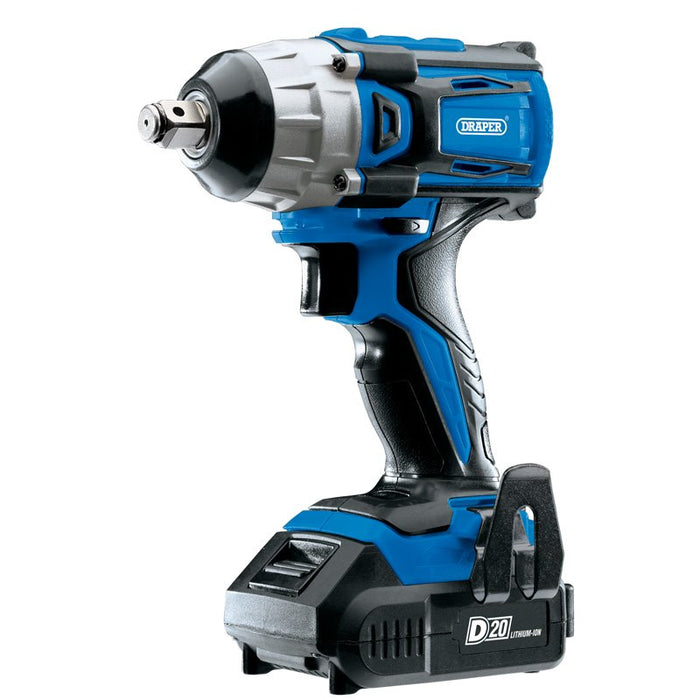 Draper Tools D20 20V Brushless 1/2 Mid-Torque Impact Wrench with 2 x 2Ah Batteries and Charger (250Nm)