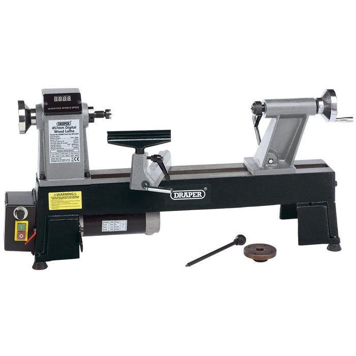 Draper Tools Compact Digital Variable Speed Wood Lathe (550W)
