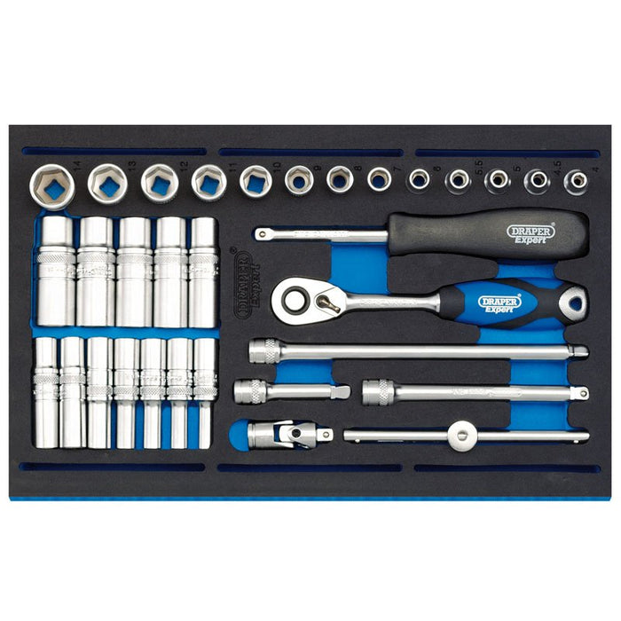 Draper Tools 1/4 Socket Set in 1/4 Drawer EVA Insert Tray (32 Piece)