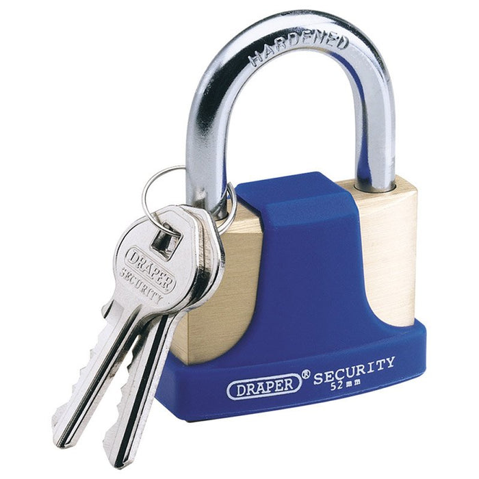 Draper Tools Solid Brass Padlock and 2 Keys with Hardened Steel Shackle and Bumper
