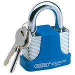 Draper Tools Laminated Steel Padlock and 2 Keys with Hardened Steel Shackle and Bumper