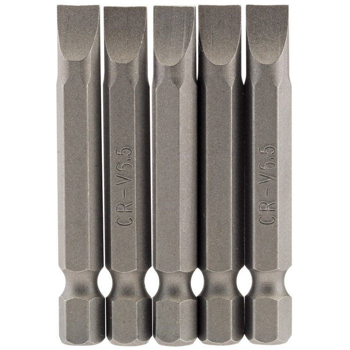 Draper Tools 6.5mm 1/4 Hex. Plain Slot Insert Bit 50mm Long x 5