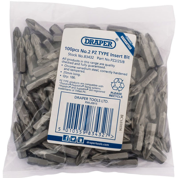Draper Tools No.3 PZ TYPE 1/4 Insert Bits (Bag of 100)