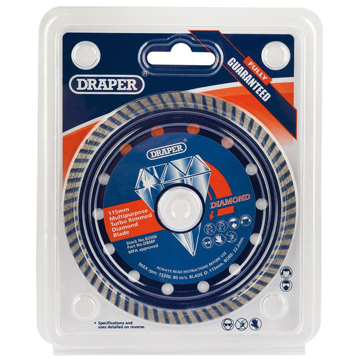 Draper Tools 115 x 22.2mm Multipurpose Turbo Rim Diamond Blade