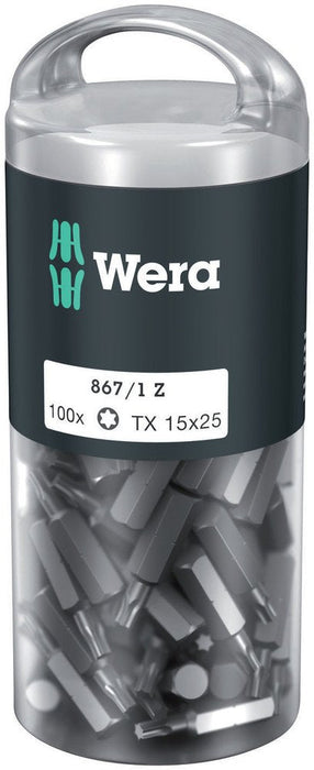 Wera 867/1 TorxÂ® DIY Insert Bits TX15x25mm 100 Pack 072447