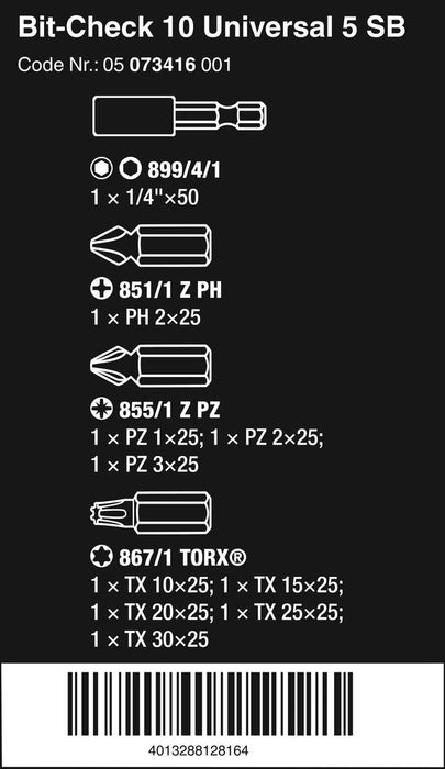 Wera Bit-Check 10 Universal 5 SB 10 Pce 073416