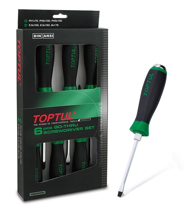 Toptul 6 Pce Go-Thru Slotted & Phillips Screwdriver Set