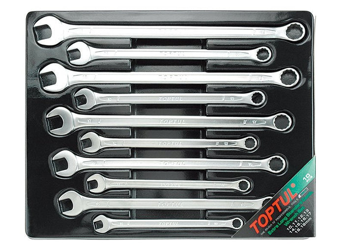 Toptul 10 Pce Extra Long Combination Spanner Set Metric