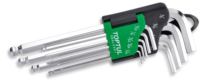 Toptul 9 Pce Long Ball Point Hex Key Set SAE