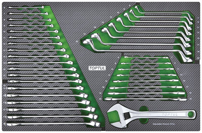 Toptul 36 Pce Combination, Double Open End & Double Ring Wrench Set (Modular Insert Tray System)