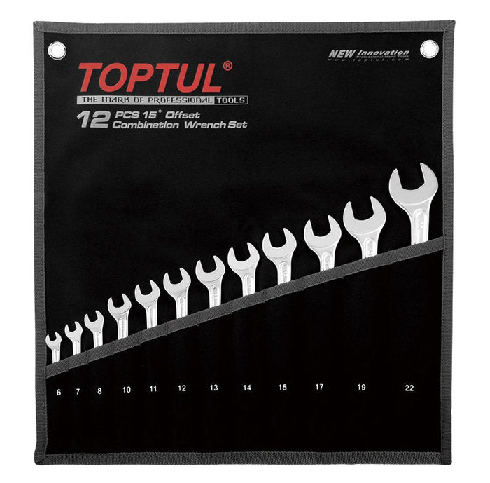Toptul 12 Pce 15Â° Offset Combination Spanner Set Metric