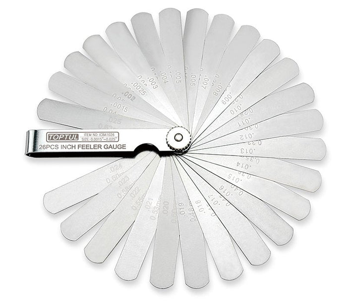 Toptul 26 Pce Metric Feeler Gauge Rounded Tips 0.04-0.63mm Blade Thickness