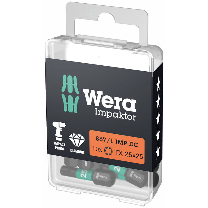 Wera 867/1 Impaktor Diamond Coated Torx® Bit TX25 x 25mm, 10pk
