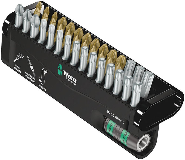 Wera Bit-Check 30 Wood PH/PZ/TX Insert Bit Set 30 Pce 057433
