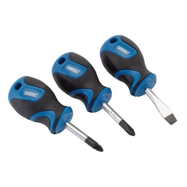 Draper Tools Stubby Soft Grip Screwdriver Set, 3 Pce
