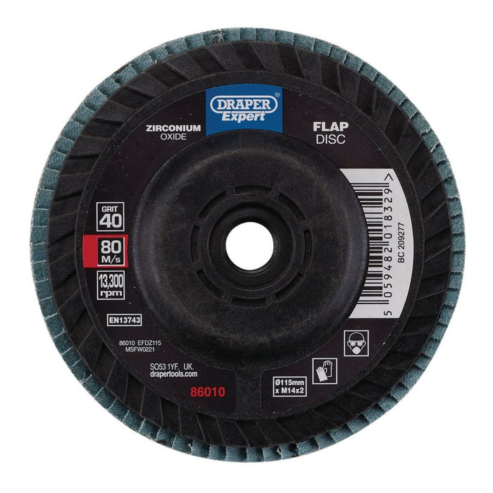 Draper Expert Zirconium Oxide Flap Disc, 115mm, M14