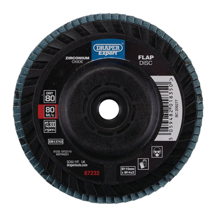 Draper Expert Zirconium Oxide Flap Disc, 115mm, M14