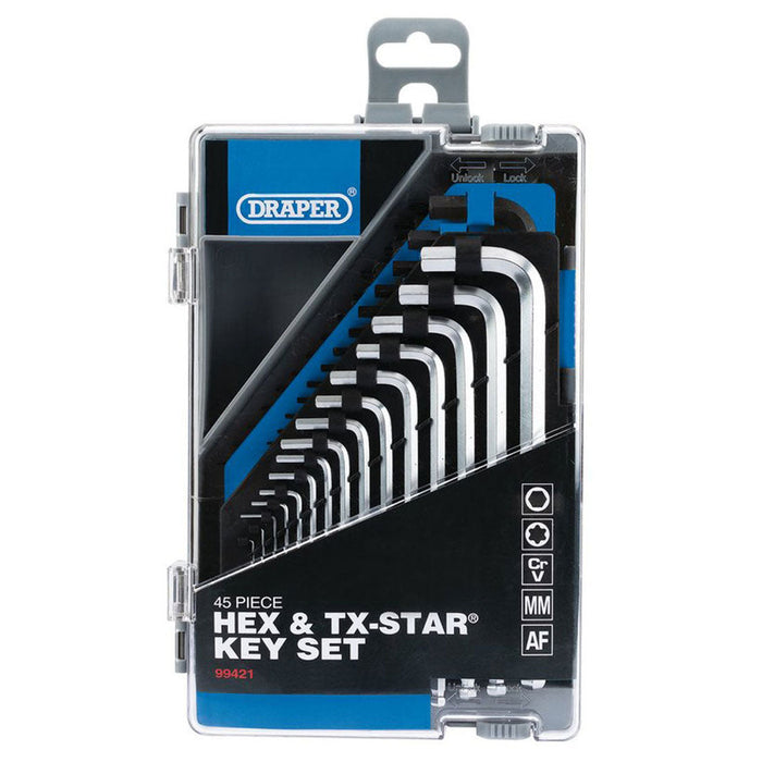 Draper Tools Hex & TX-Star Key Set & Case, 45 Pce