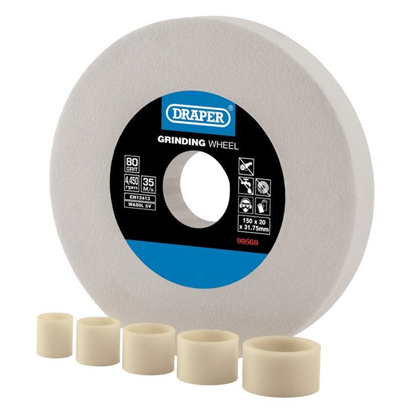 Draper Tools White Aluminium Oxide Bench Grinding Wheel 80G (150mm x 20mm)
