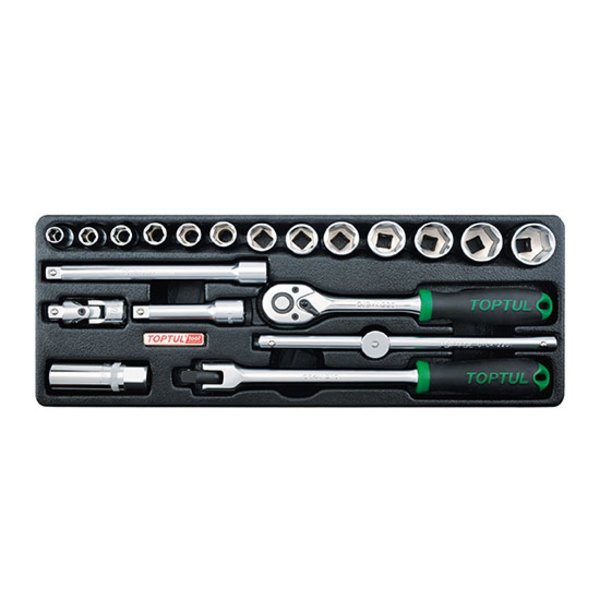 Toptul 20pc 3/8in Dr. 6pt Flank Socket Set