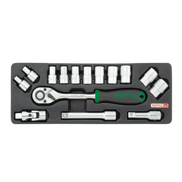 Toptul 15pc 1/2in Dr. 12pt Socket Set