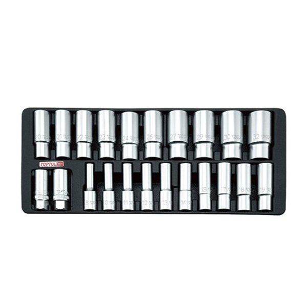 Toptul 22pc 1/2in Dr. Deep Flank Socket Set - Metric