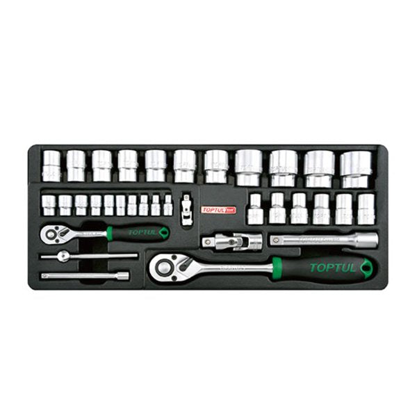Toptul 34pc 1/4in & 1/2in Dr. Flank Socket Set