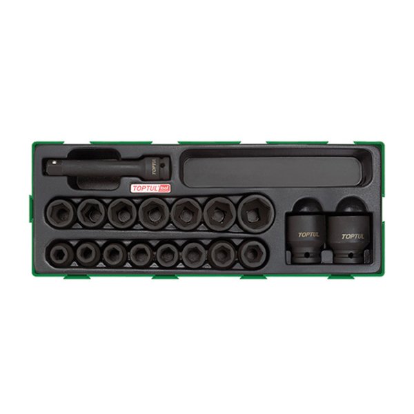 Toptul 18pc 1/2in Dr. Flank Impact Socket Set - Metric (Modular Insert Tray System)