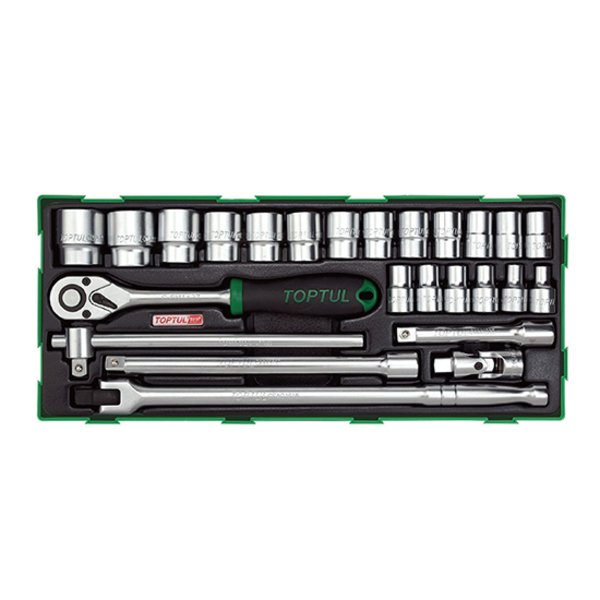 Toptul 25pc 1/2in Dr. 6pt Flank Socket Set (Modular Insert Tray System)