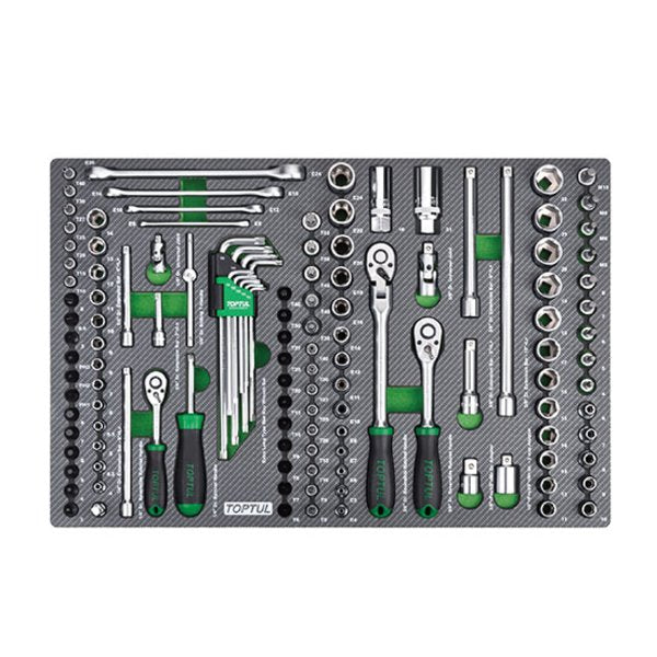 Toptul 128pc 1/4in & 3/8in Dr. 6pt Flank Socket Wrench Set (Modular Insert Tray System)