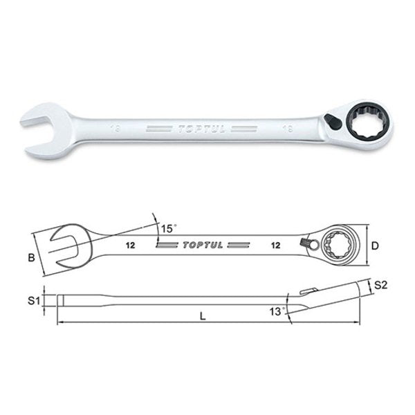 Toptul 8mm Reversible Ratchet Combination Spanner