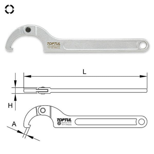 Toptul Adjustable Hook Spanner Wrench 120~180mm