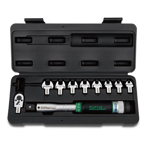 Toptul 3/8in Dr. Head-Interchangeable Spanner Torque Wrench 10pc Set