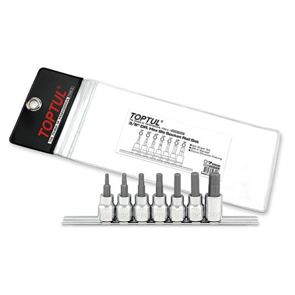 Toptul 7pc 3/8in Dr. Hex Bit Socket Rail Set - Imperial