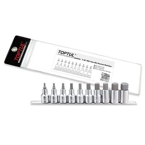 Toptul 10pc 1/2in Dr. Hex Bit Socket Rail Set - Metric
